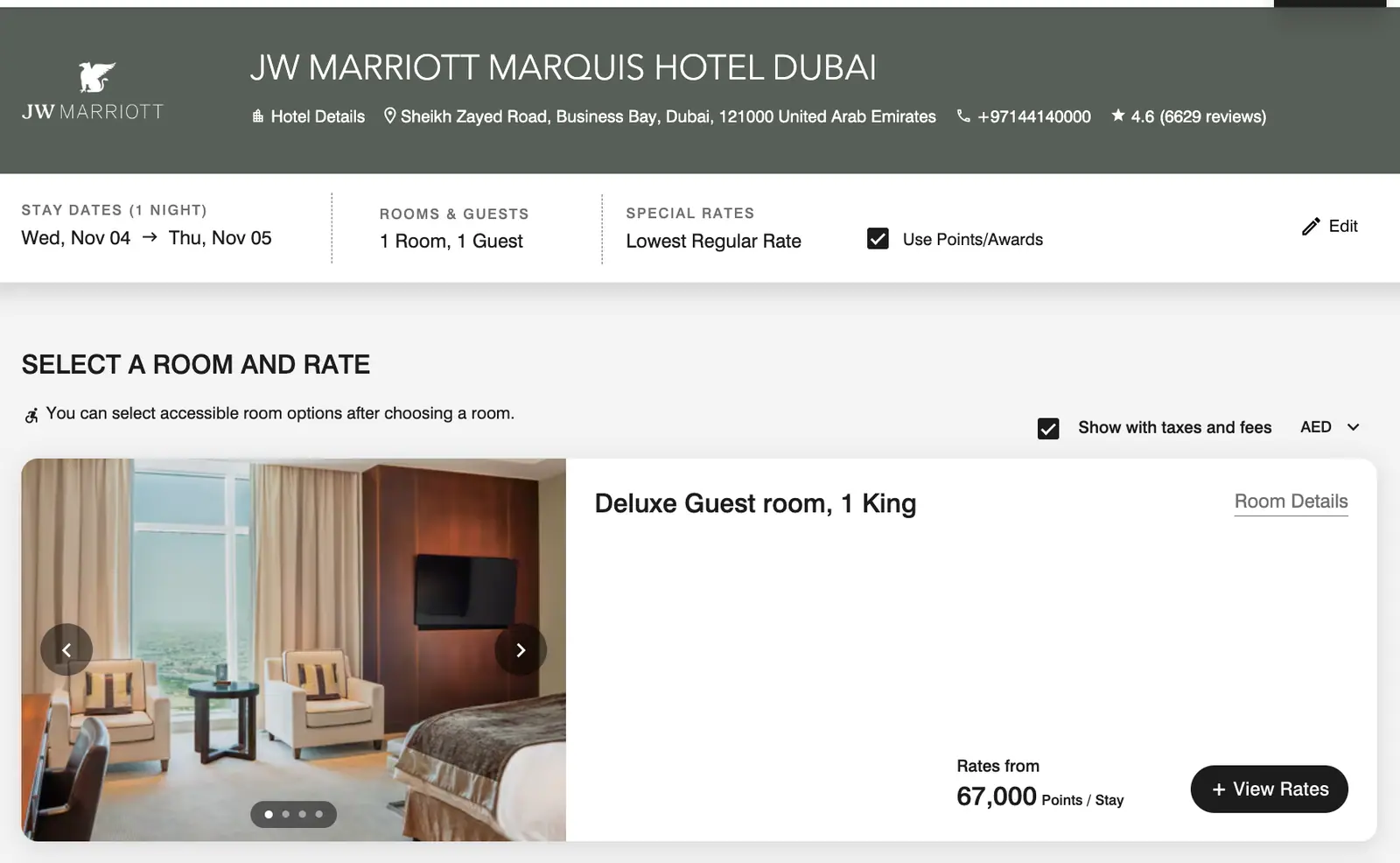 Marriott award search screenshot, September: 67,000 points